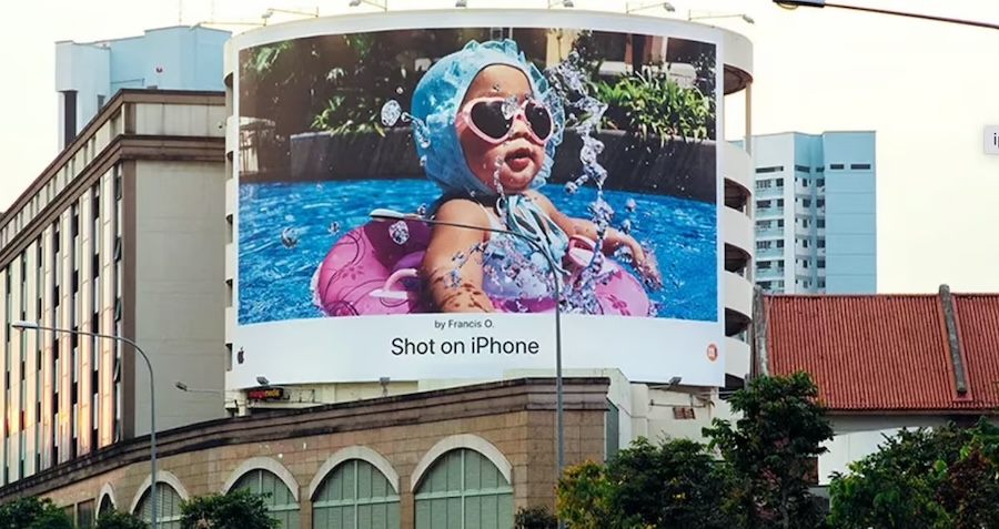 Apple's "Shot on iPhone" billboard campaign featuring a photo of a baby taken by an iPhone customer.