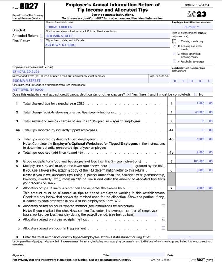 Sample Completed Form 8027.