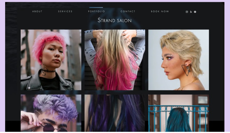 A GlossGenius custom portfolio example with different hair color treatments in a photo gallery.