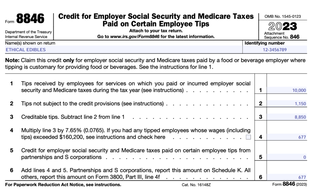 Form 8846 for employer paying less than $5.15/hr