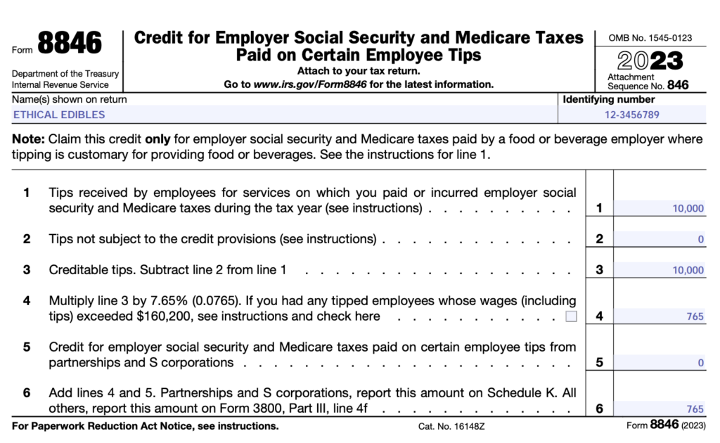 Form 8846 for employer paying more than $5.15/hr