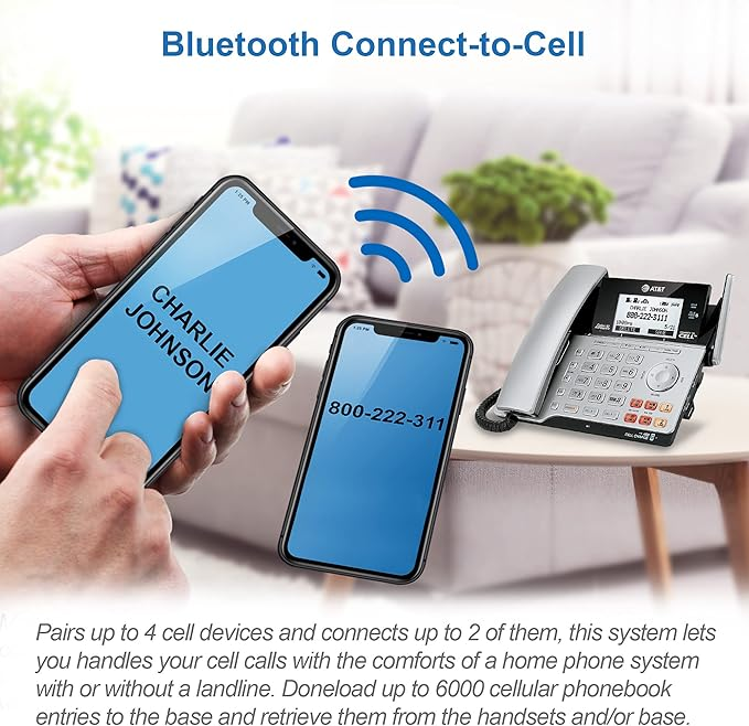 Two mobile phones connected via Bluetooth to the At&T desk phone.