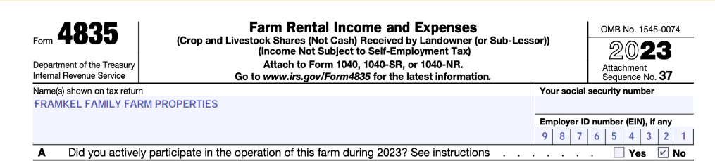 Sample Identifying Information for Form 4835