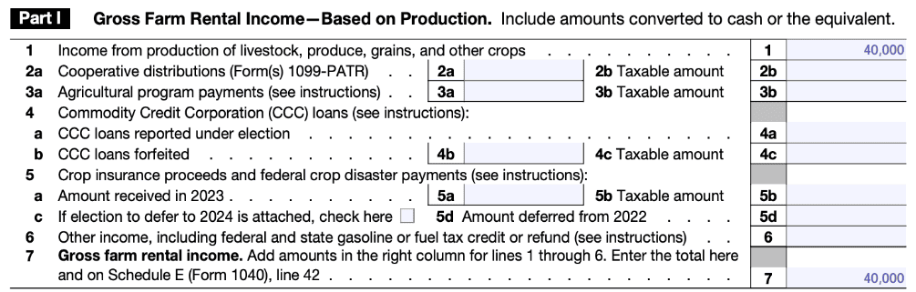 Sample Input for Form 4835, Part I