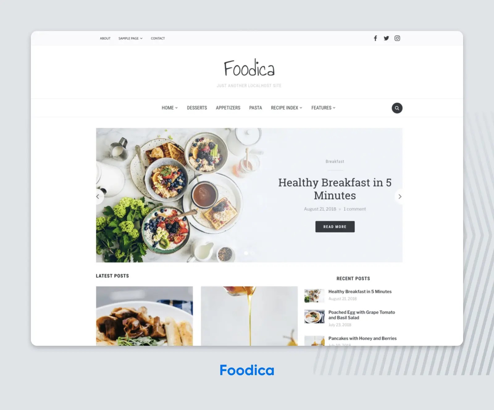 DreamHost sample theme “Foodica” designed specifically for restaurants.