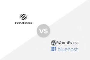 Squarespace vs Wordpress via Bluehost logo.