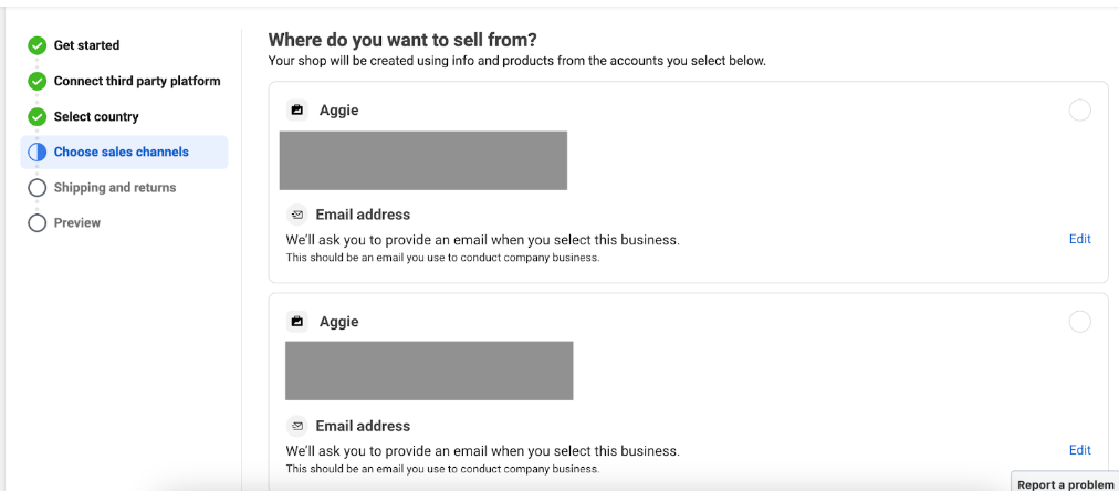 Meta Commerce Manager onboarding how to sell on Instagram choosing sales channels