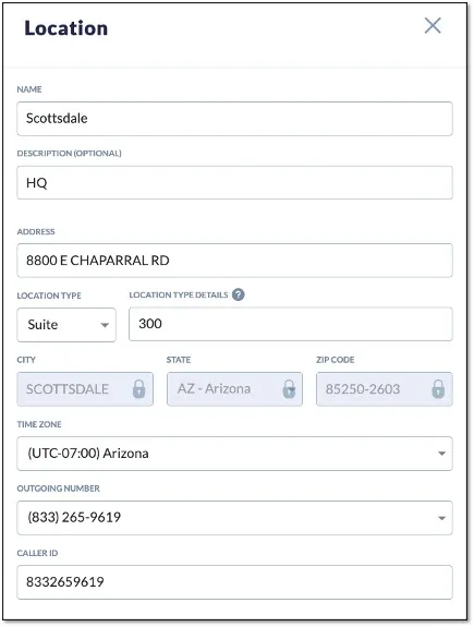 Updating the E911 address for a location in Nextiva phone.