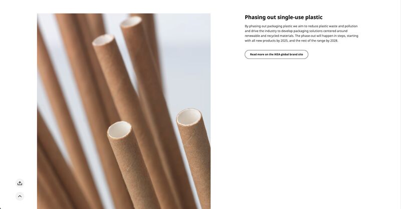 IKEA webpage stating commitment to phase out single use plastics by 2028.