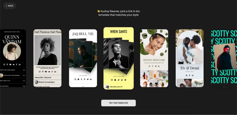 Several of Squarespace's Bio Site templates.