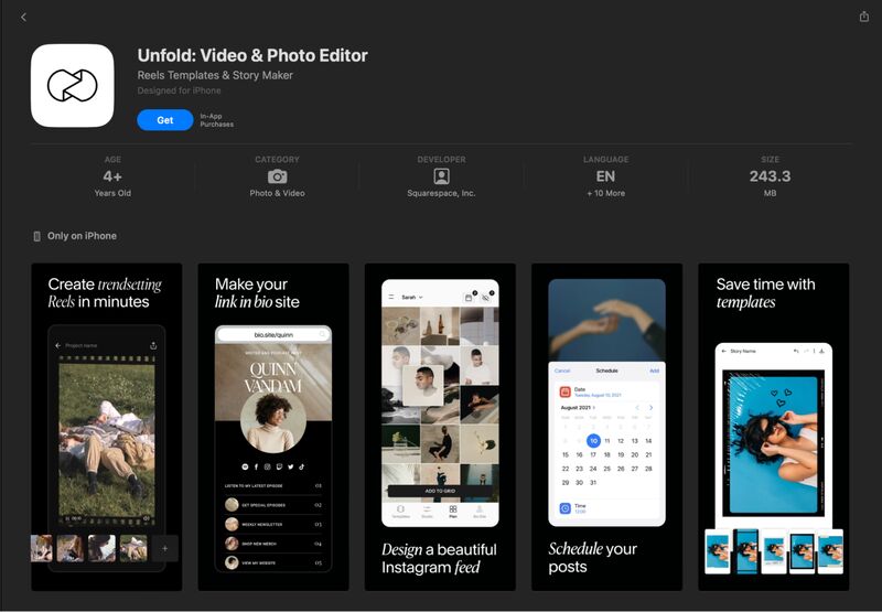 The Unfold by Squarespace app in the App Store.