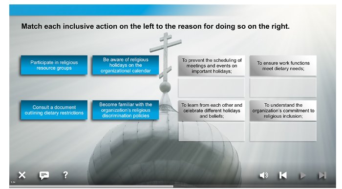 Boxes of content on religious sensitivity to drag and match.