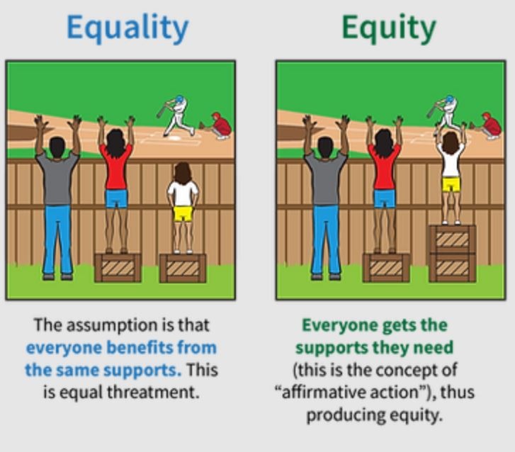 Family standing at fence of baseball game with affirmative action text.