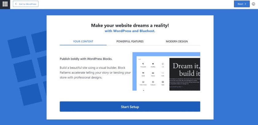 WonderSuite's Wonderstart AI site depicting the startup screen for creating a site with AI prompts.