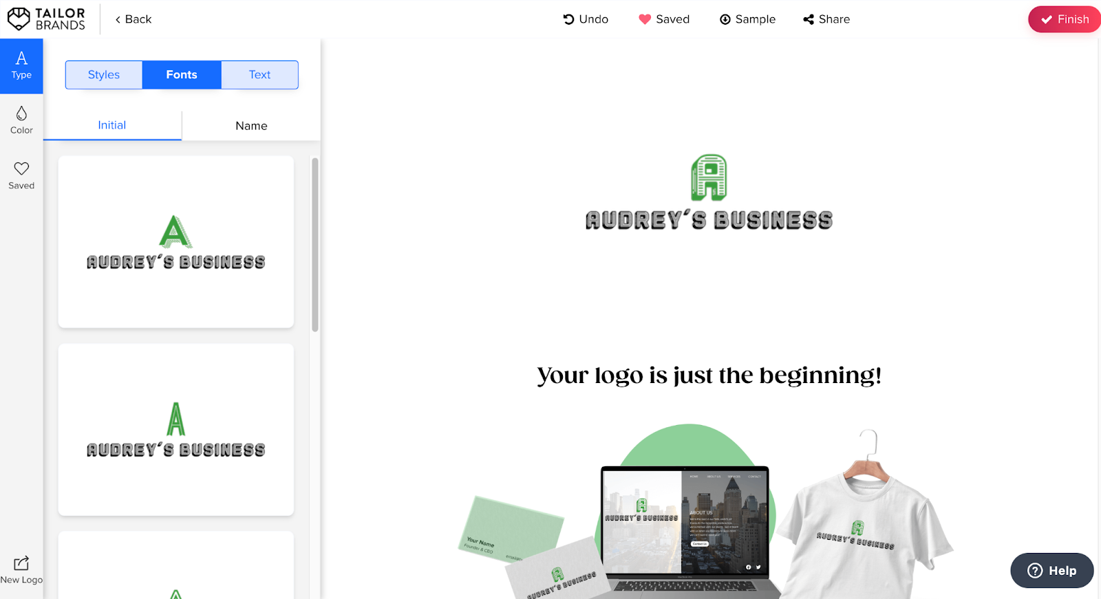 Tailor Brands's logo generator platform.