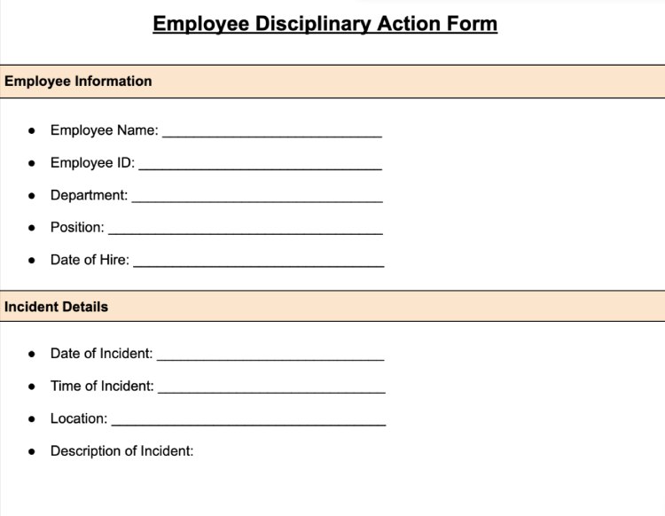 Employee Disciplinary Action Form.