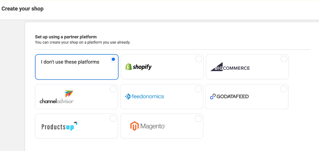 Meta Commerce Manager onboarding how to sell on Instagram set up using a partner platform