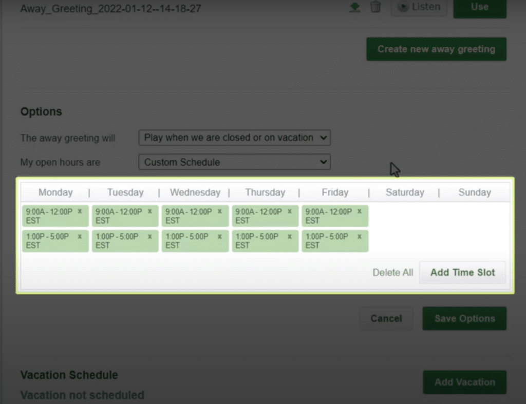 Sample custom schedule on the Grasshopper platform.