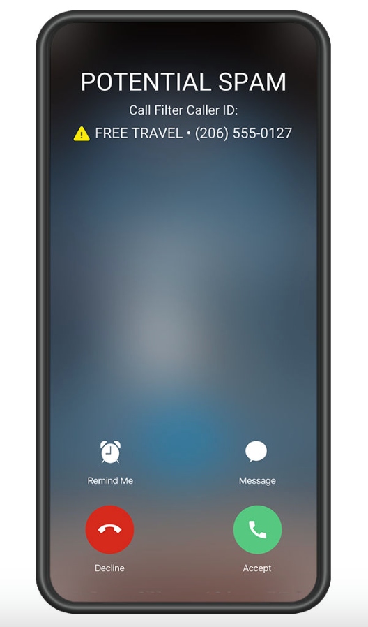 Call filter spam alert on an iPhone showing caller ID information.