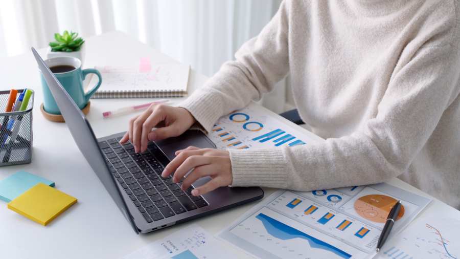 Young business woman busy working.