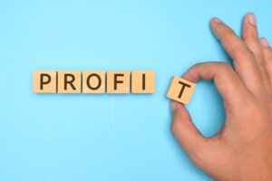 Profit text on background, investment strategy and benefits.