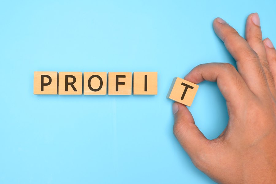 Profit text on background, investment strategy and benefits.