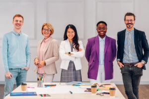 Multiracial business group of people having a meeting in an office