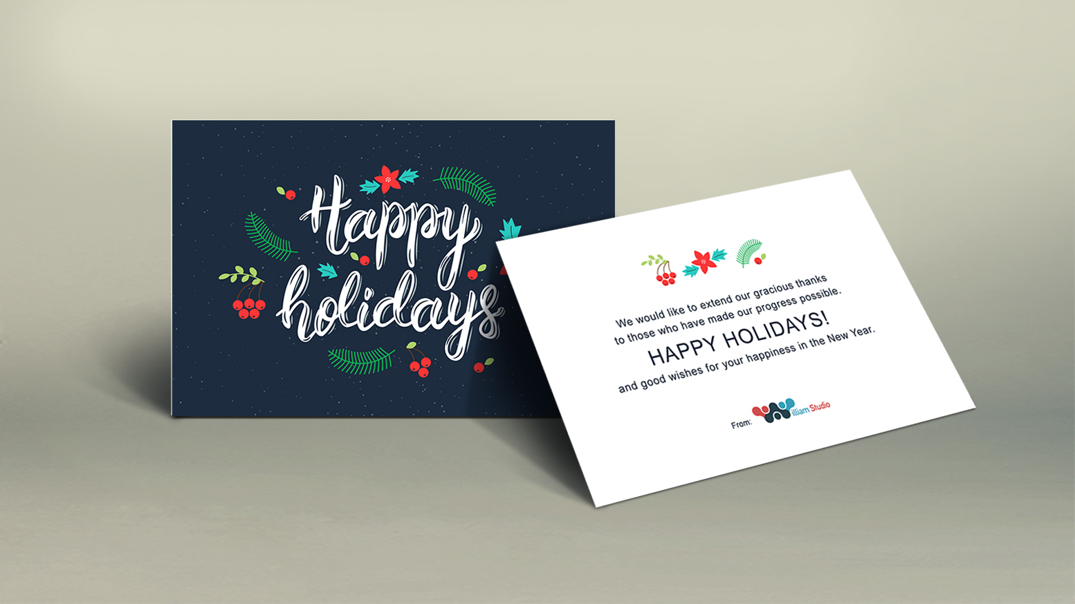 A happy holidays postcard from a corporate studio.