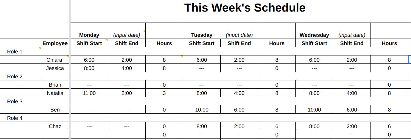 The 24/7 Employee Schedule Template screenshot.