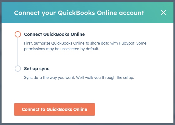 Screen where you can confirm to connect HubSpot with QuickBooks Online.