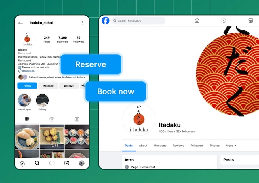 Servme's reservation booking function for Instagram and Facebook.