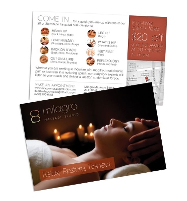 A two-sided postcard advertising spa services.