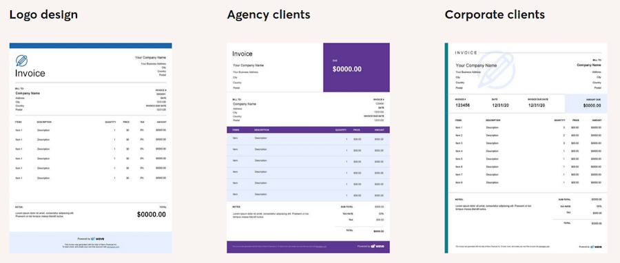 Wave Payments invoice template examples.