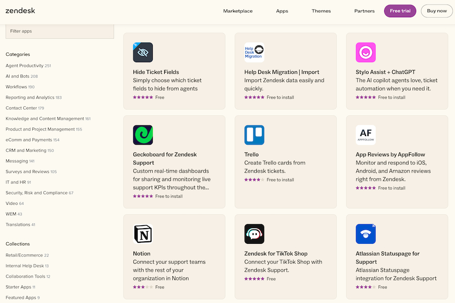 Zendesk's most popular integrations available in the Zendesk Marketplace