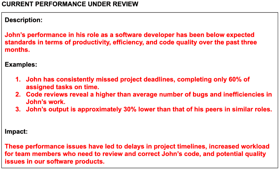 current performance description