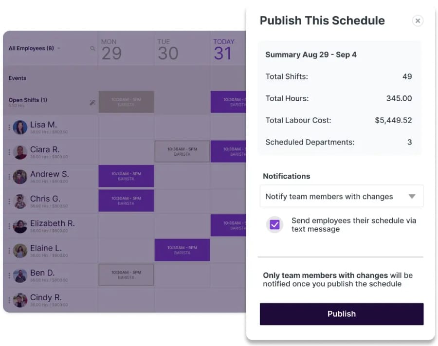 Homebase lets you create and publish schedules from computers, tablets and smartphones.