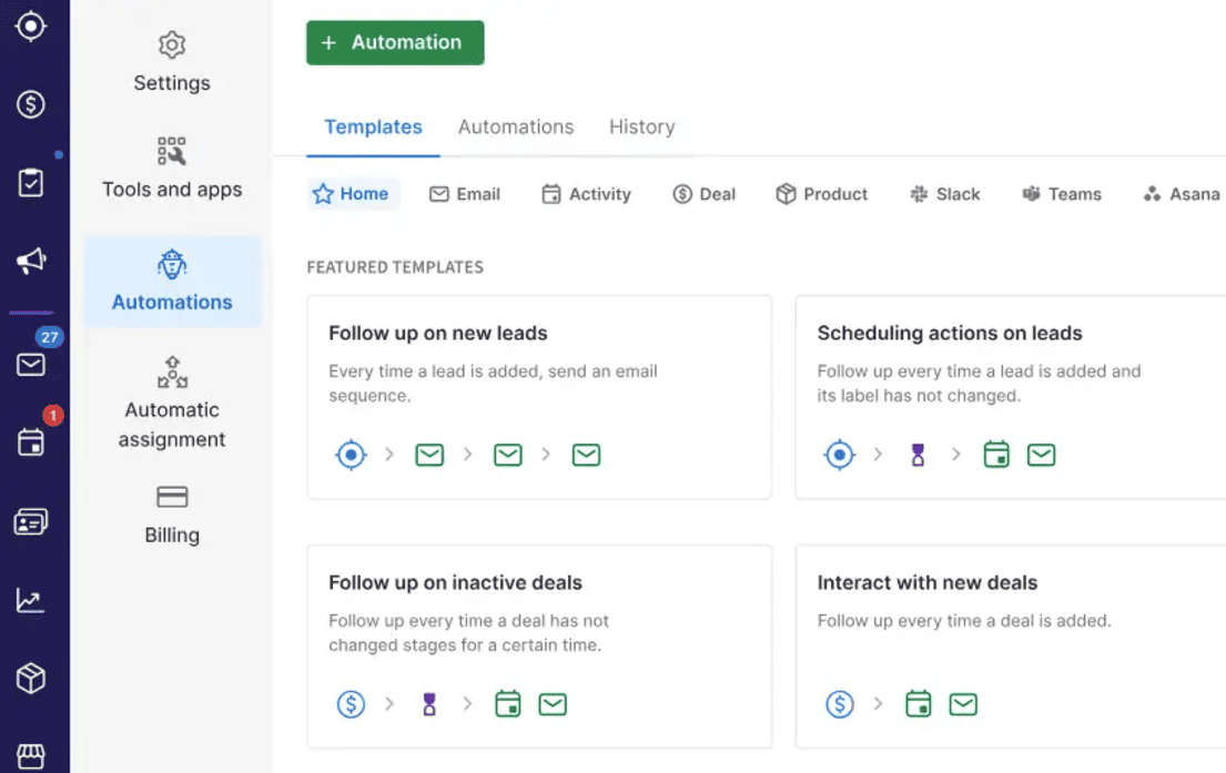 Pipedrive automation templates for sales marketing.