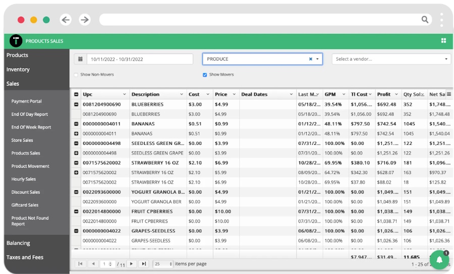 IT Retail inventory list screen.