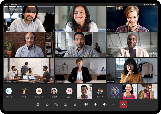 Microsoft Teams video meeting with nine participants.