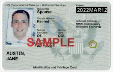 Sample view of a military dependent ID card.