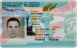 Front view of U.S. permanent resident card.