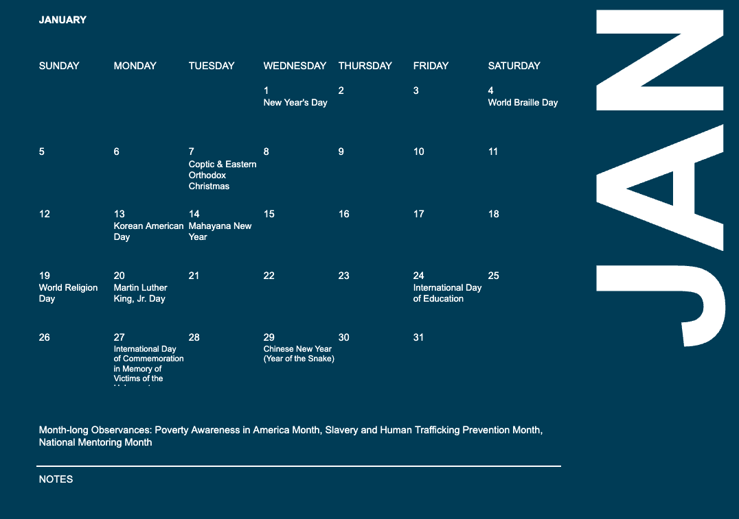 January 2025 DEI Calendar.