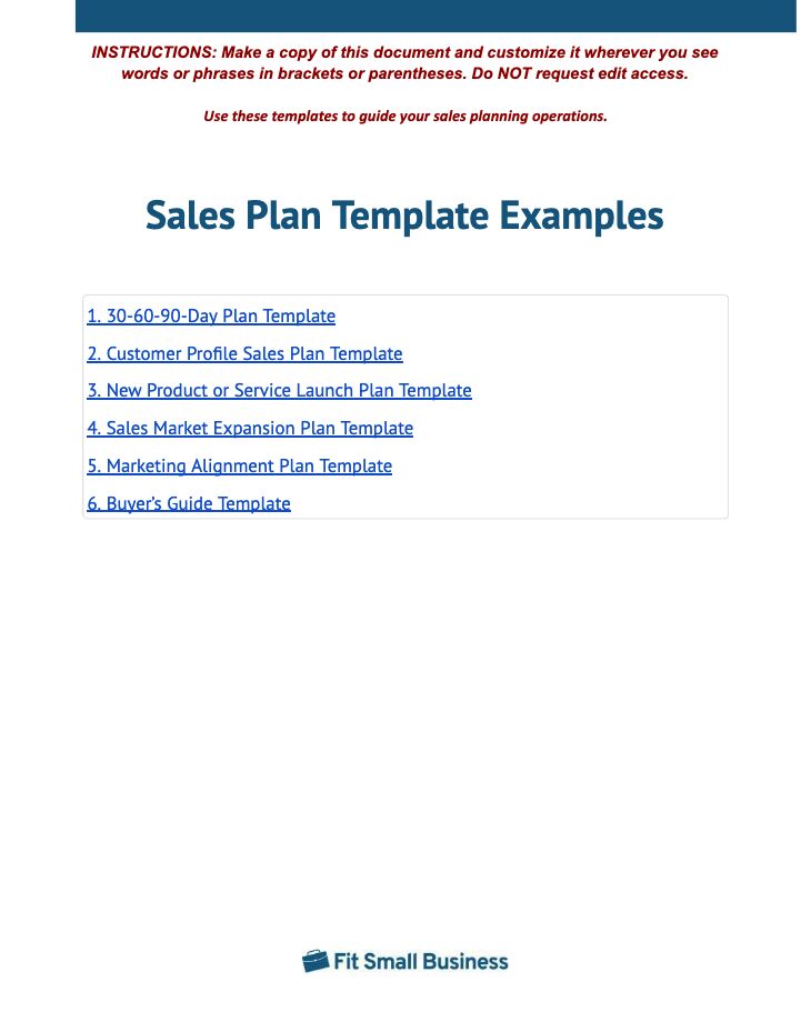 Sales Plan Template Examples page 1