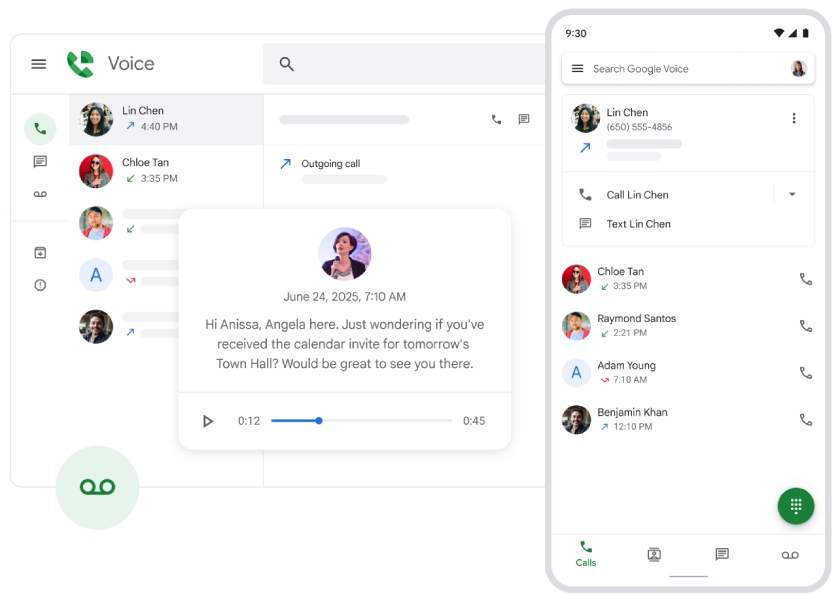 Google Voice interface on a mobile app.