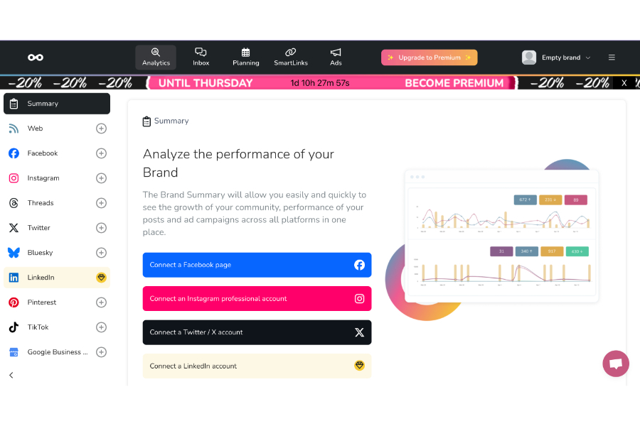 The summary page of Metricool's social media management platform.