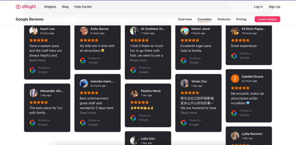 Various Google reviews displayed on a website as social proof.