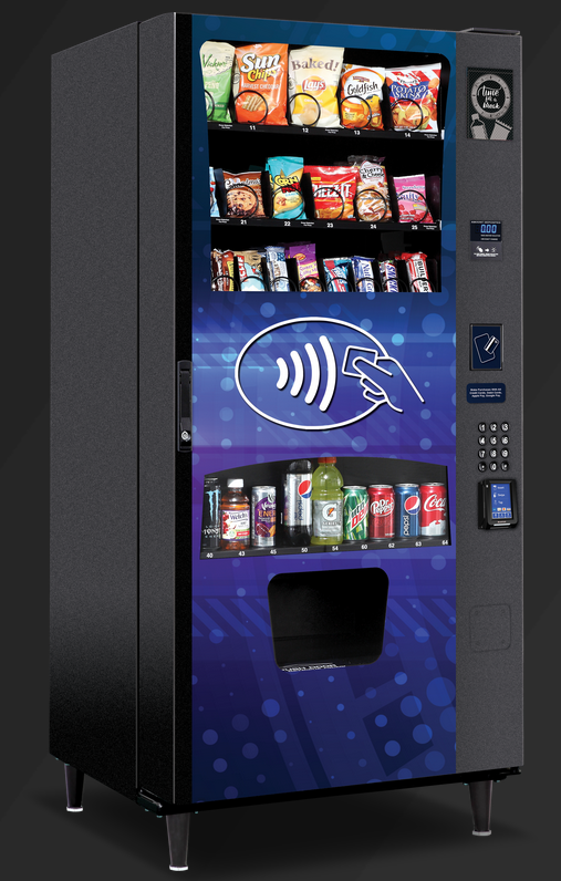 This ePay Combo Vending Machine accepts payments from credit cards, debit cards, and mobile wallets.