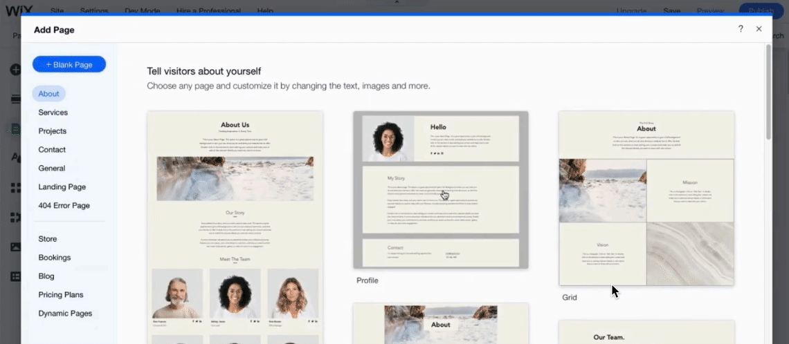 A look inside Wix's drag-and-drop editor showing a series of screens on how to build a page.