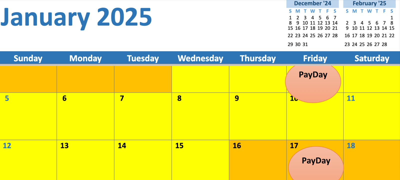 2025 Biweekly Pay Period Calendar