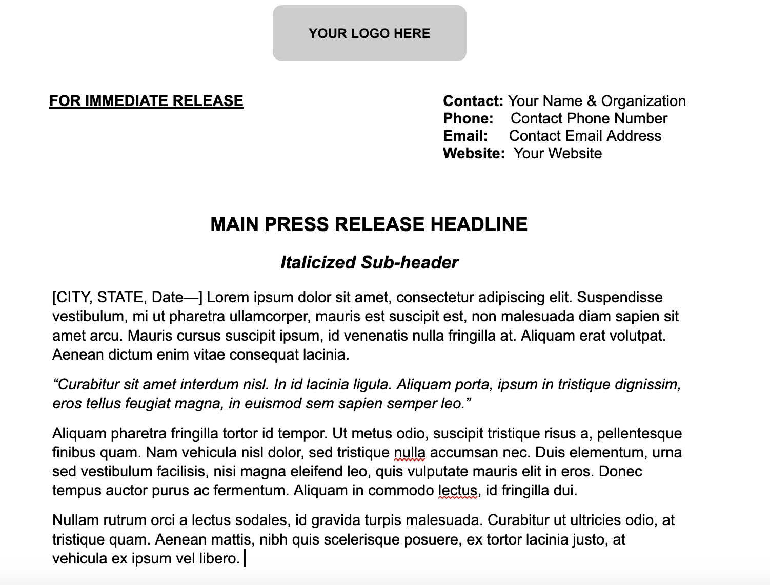 AP Style Press Release Template 2025